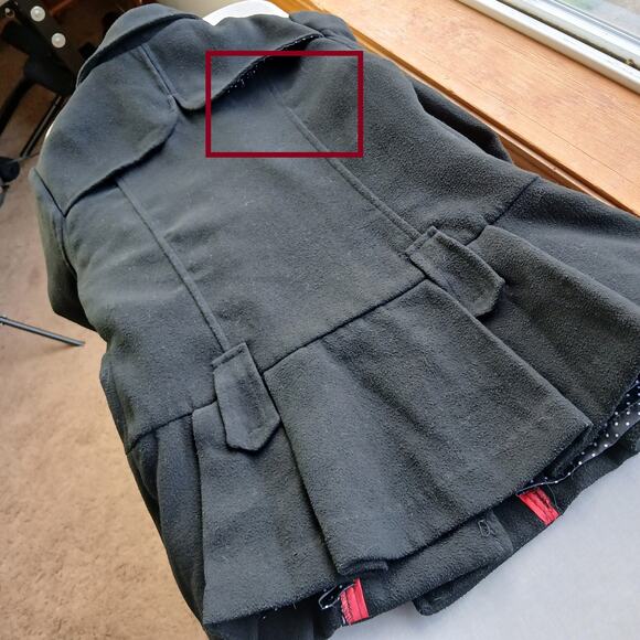 Iris Basic Black Double Breasted Peacoat Juniors M Repaired Vintage Y2K skirted - Picture 6 of 16